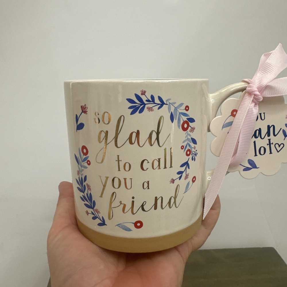 Sunday Morning Mug Friend Gift Ceramic Coffee Cup Floral Gold Friendship Quote - Picture 3 of 8
